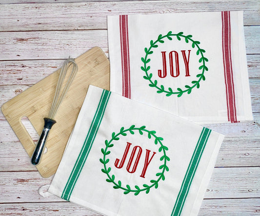 Joy Wreath Embroidered Christmas Towel - Candicouturedesigns