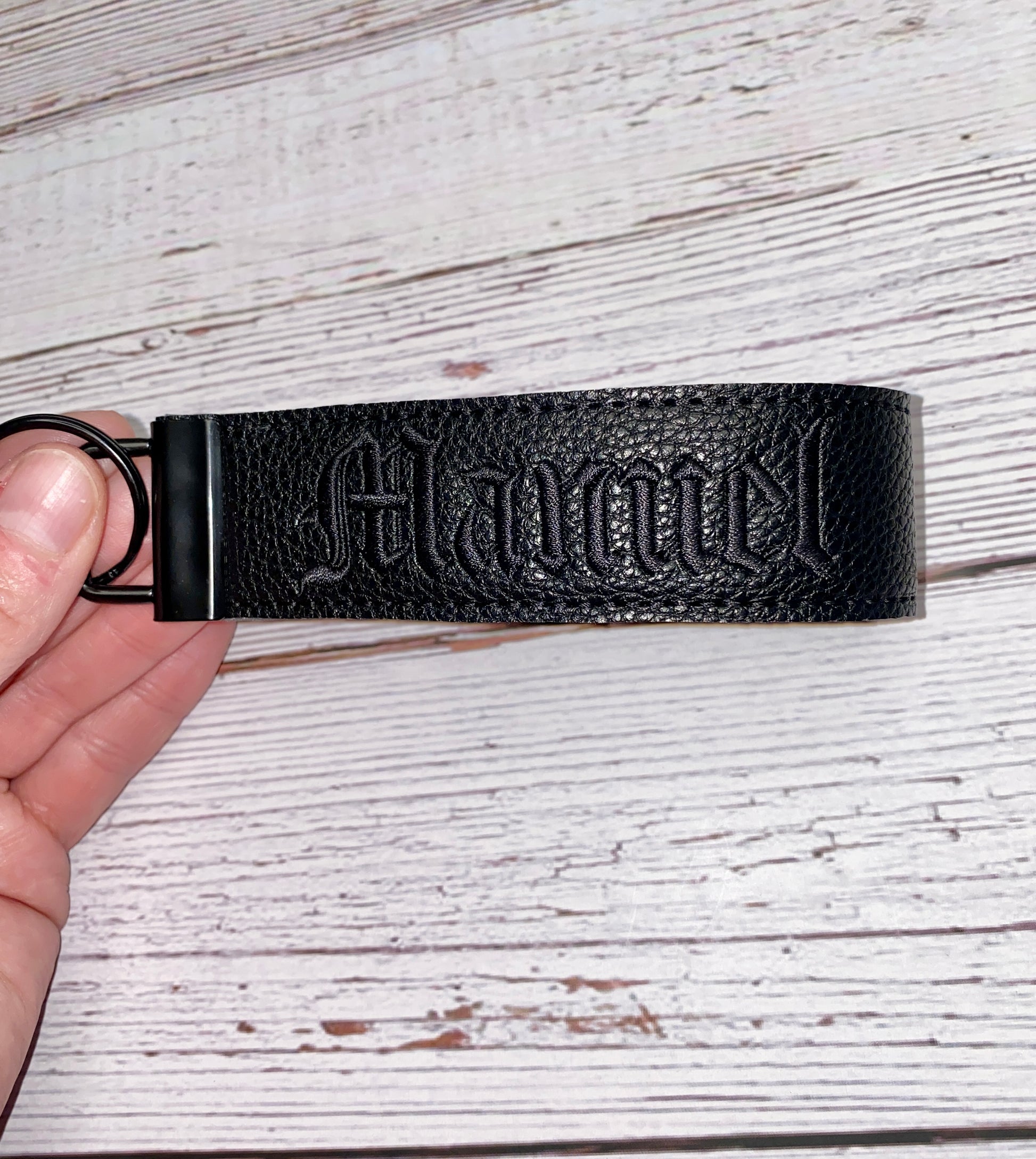 Unique keychain with personalized Gothic/Tattoo font