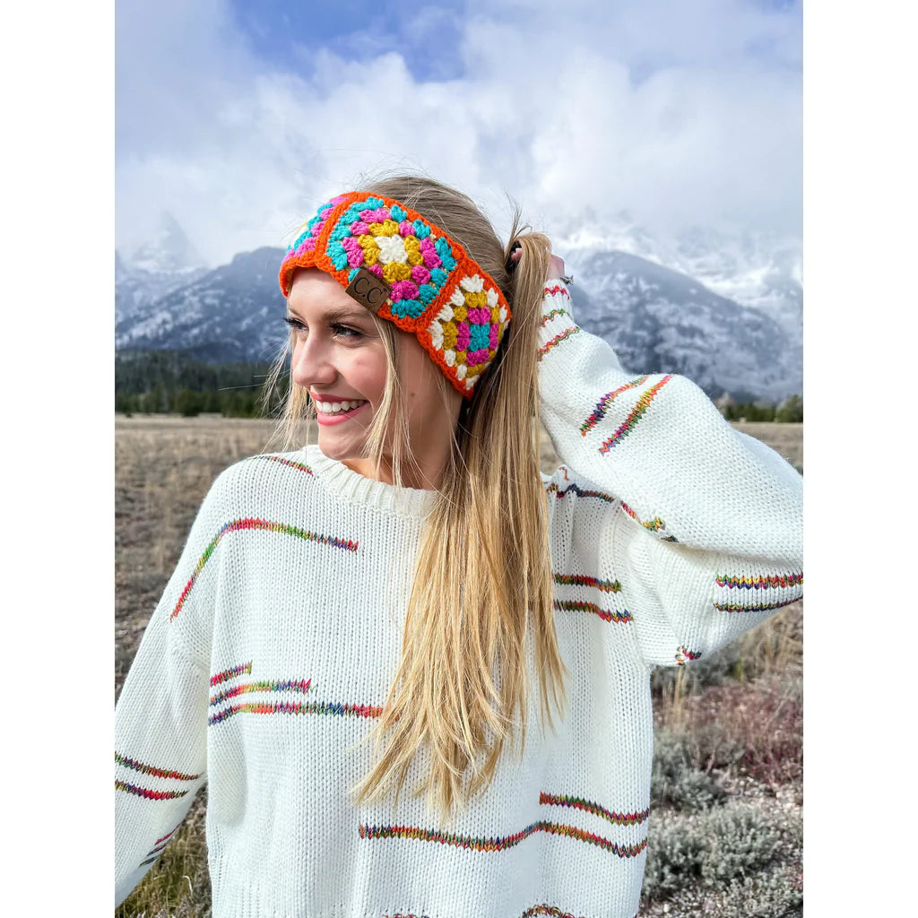 Fuzzy Lined Multi Color Crochet Head Wrap - C.C Brand