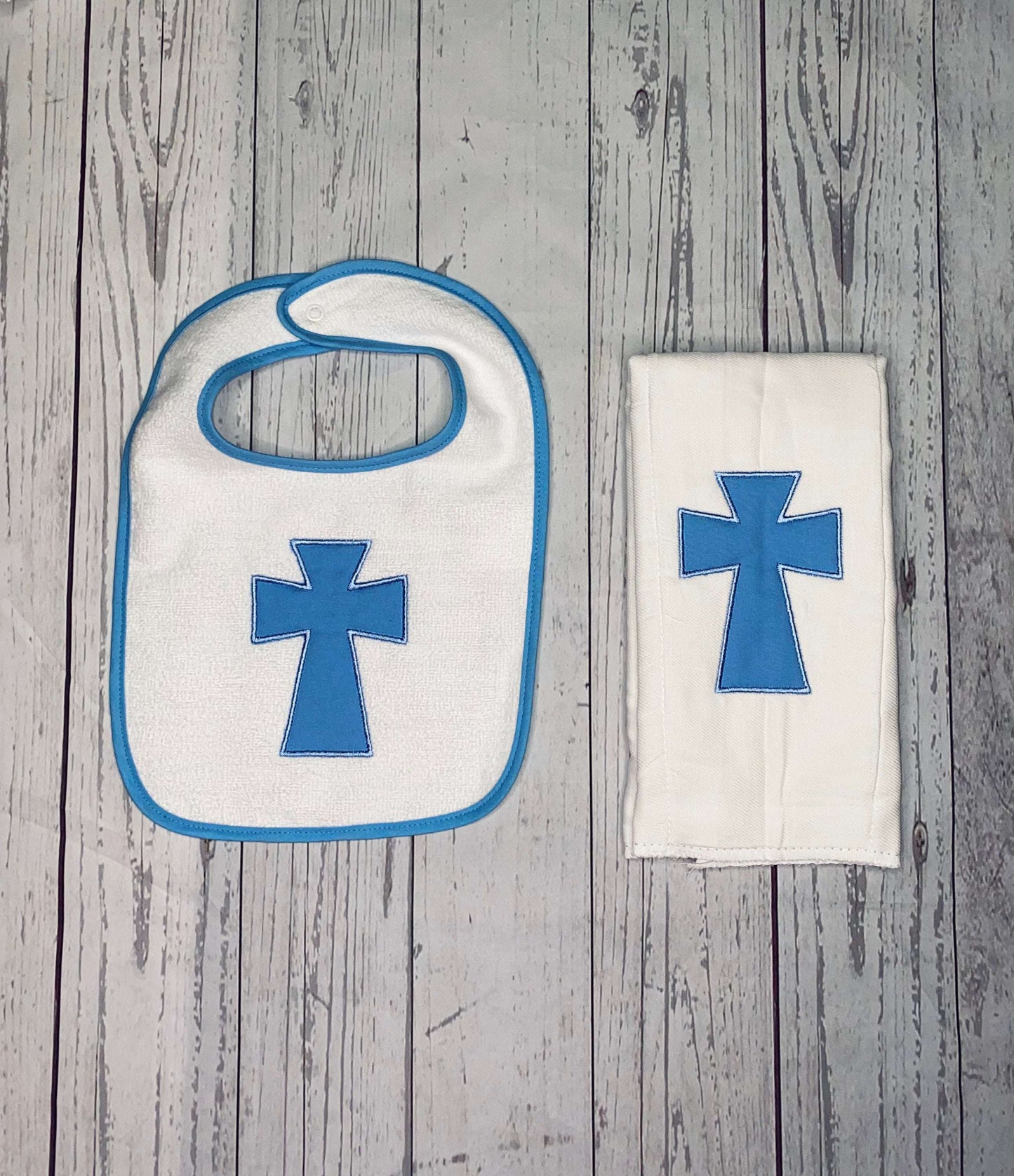 Personalized Baptism Bib and Burp Cloth with Cross