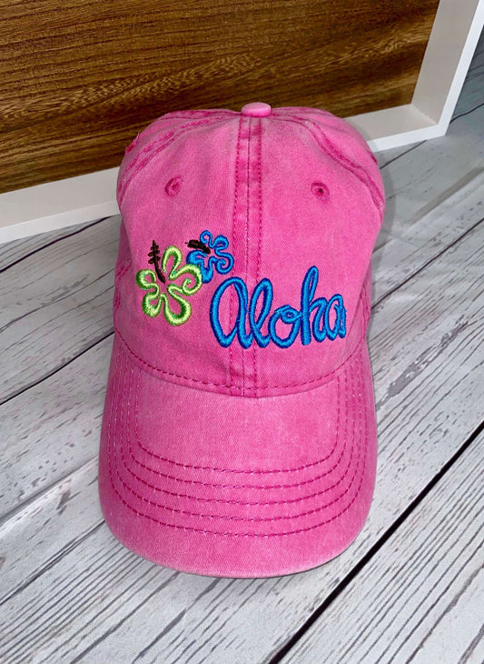 Aloha 3D Puff Hat with Hibiscus Flowers