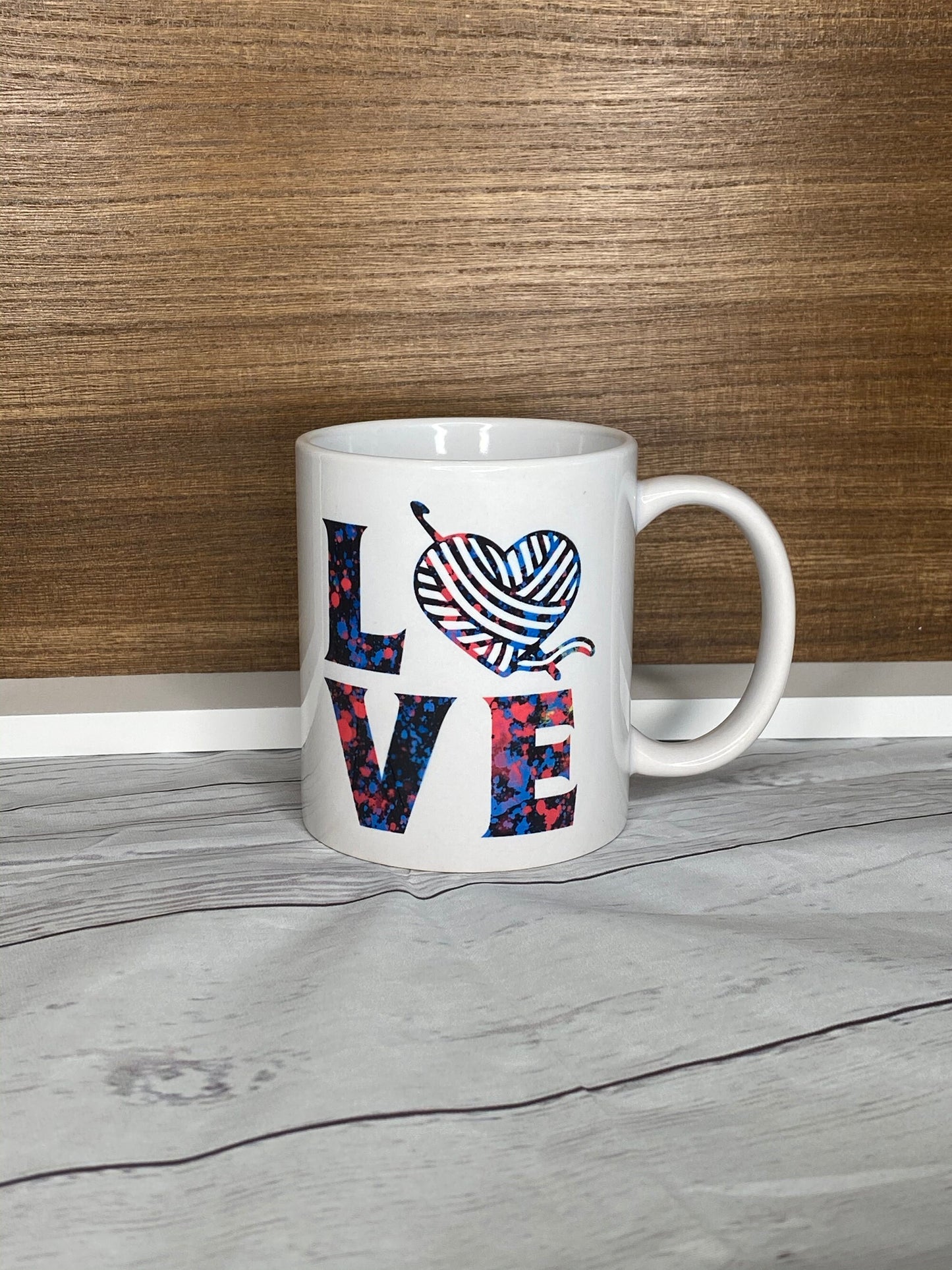 Yarn Lover's Coffee Mug, Graffiti Paint Love Word, Crochet Tea Cup, Knitting Coffee Mug, Crafter Mug, Coffee Lover Gift, Yarn Collector Gift