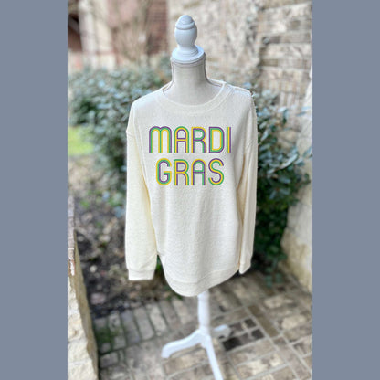 Mardi Gras Cozy Pullover, Custom Embroidered Sweater