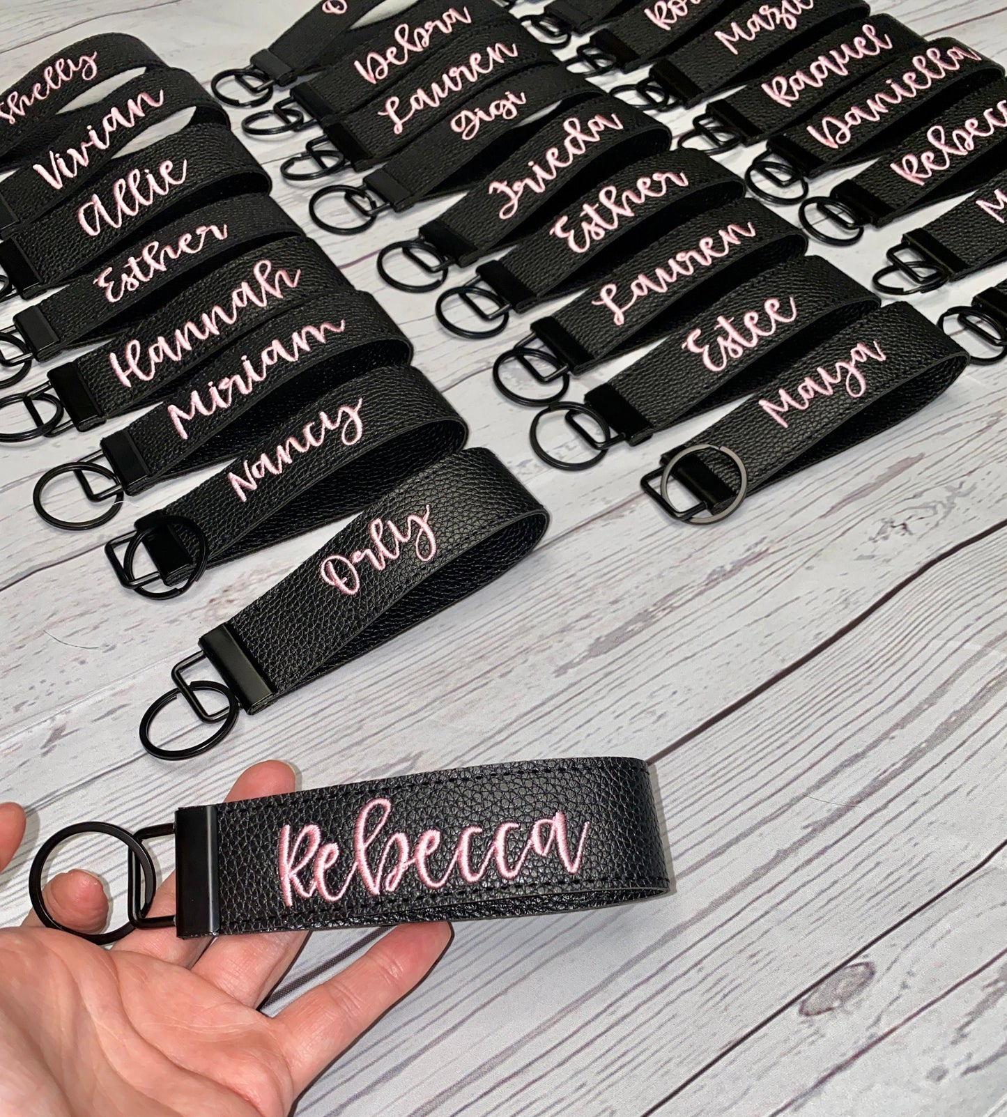 Personalized Faux Leather Bachelorette Keychain for Women, Embroidered Key Fob, Custom Name Key Fob, Handbag Keychain, Bridal Party Gift