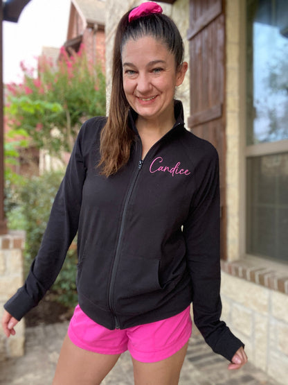 Monogrammed Athletic Cheer Dance Cadet Full Zip Jacket with Pockets, Dance Team Sports Jacket, Coach's Practice Jacket, Long Sleeve Sports