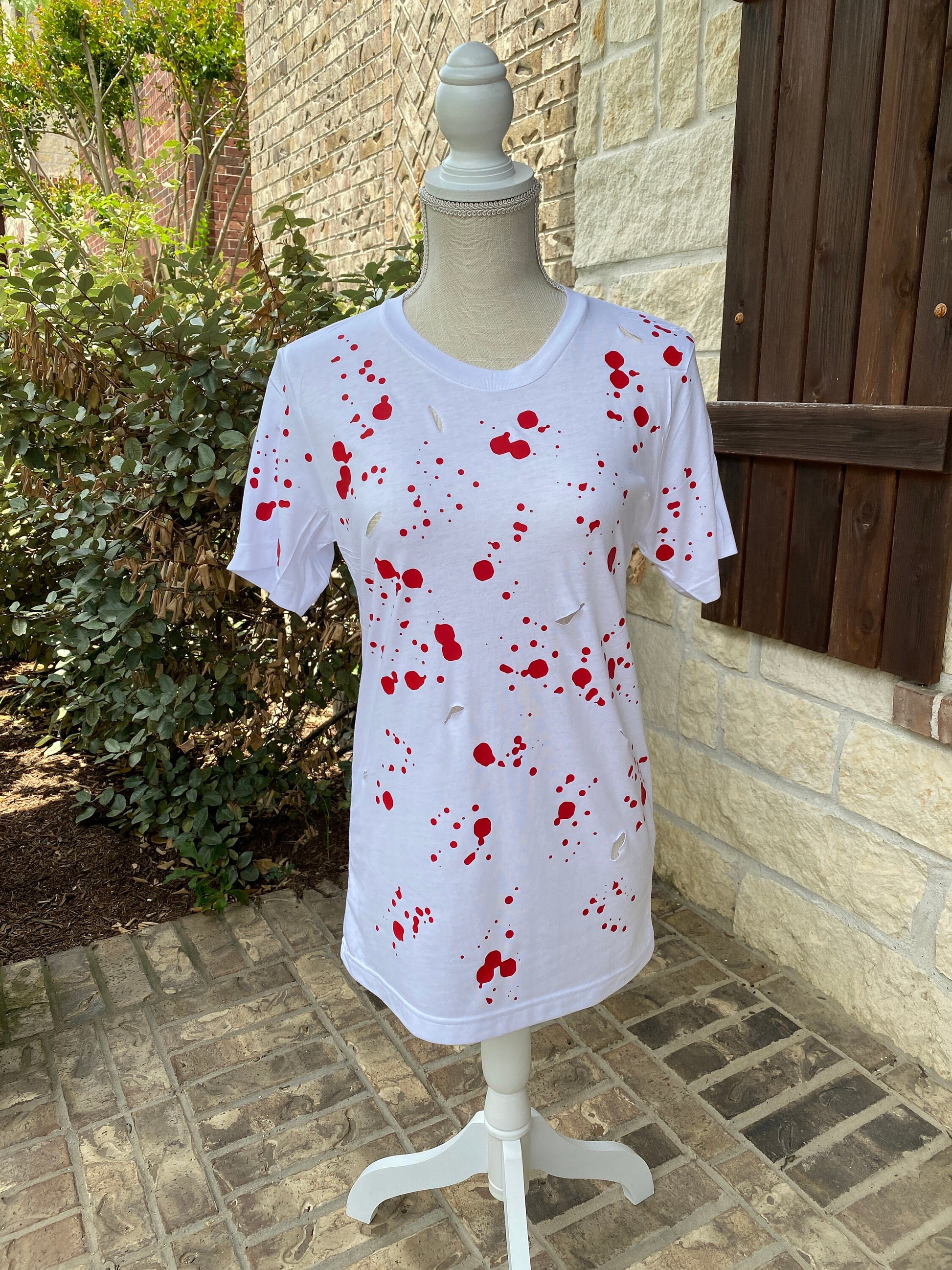 Halloween Blood Stained Shirt, Blood Splatter Costume, Ripped T Shirt, Bloody Halloween Shirt, Murder Crime Scene Horror Lover Gift