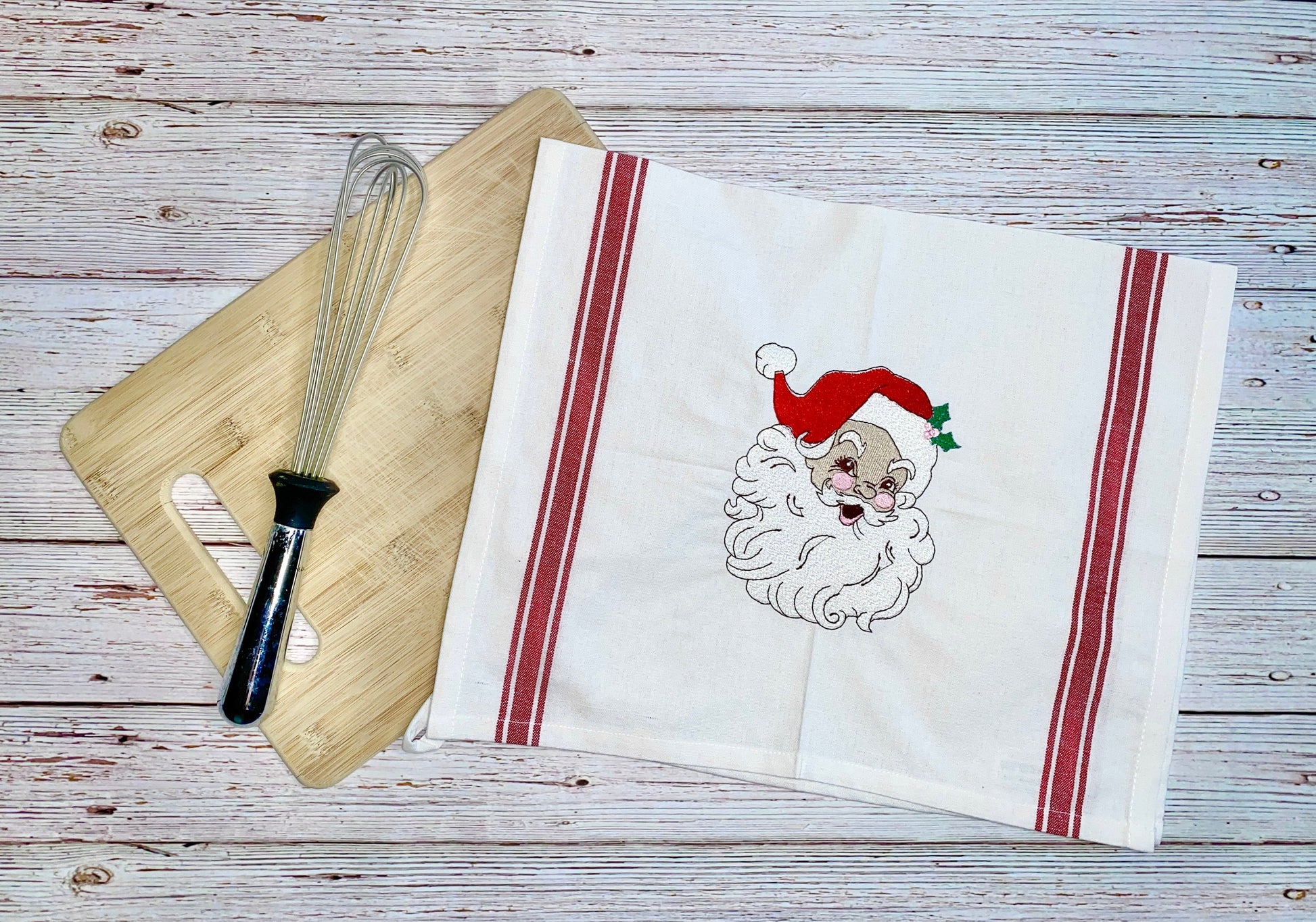 Santa Face Christmas Kitchen Towel, Farmhouse Santa Dish Towel, Vintage Santa, Red Striped Towel, Vintage Santa Holiday Towel, Retro Santa