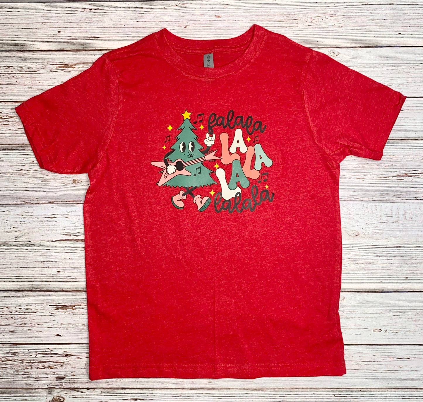 Fa La La La La Graphic Tee Raglan, Family Christmas T-Shirt, Women's Retro Christmas Tree Shirt, Holiday Tree Pajamas, Women Retro Christmas