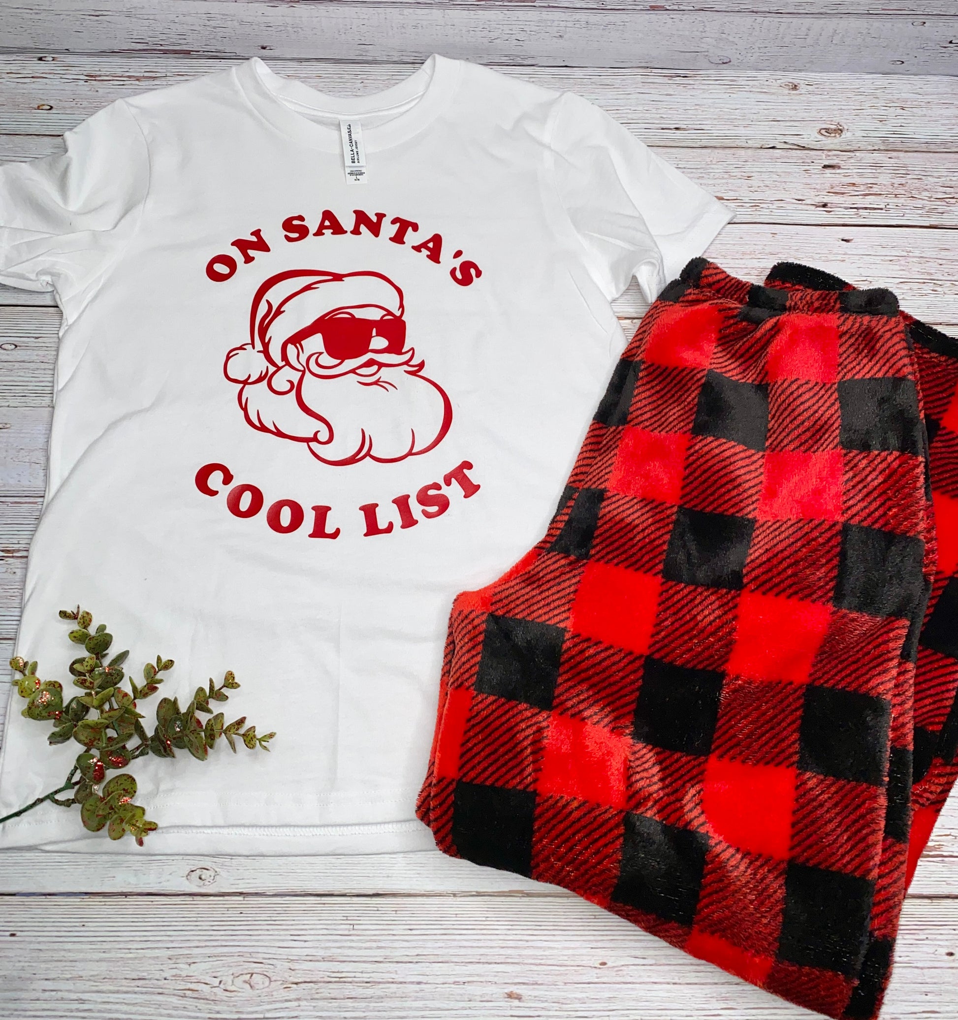 On Santa's Cool List Graphic Shirt, Sunglasses Santa T-Shirt, Christmas PJ Top, Funny Santa Tee, Boy's Christmas Shirt, Toddler Girls Tween