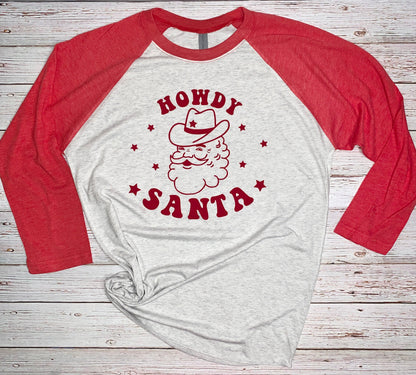 Howdy Santa Graphic Shirt, Cowboy Santa T-Shirt, Country Christmas PJ Top, Funny Santa Tee, Boys Christmas Shirt, Toddler Girls Tween Ladies
