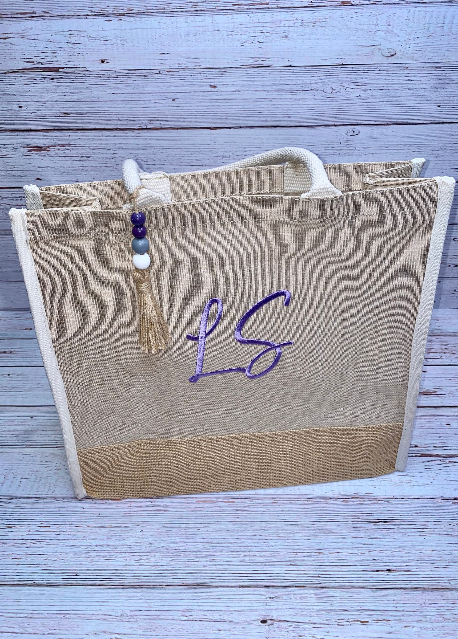 Custom Embroidered Initial Burlap Canvas Tote Bag, Teacher Gift Bridesmaid Gift Sleepover Party, Personalized Beach Bag, Girls Trip Bag