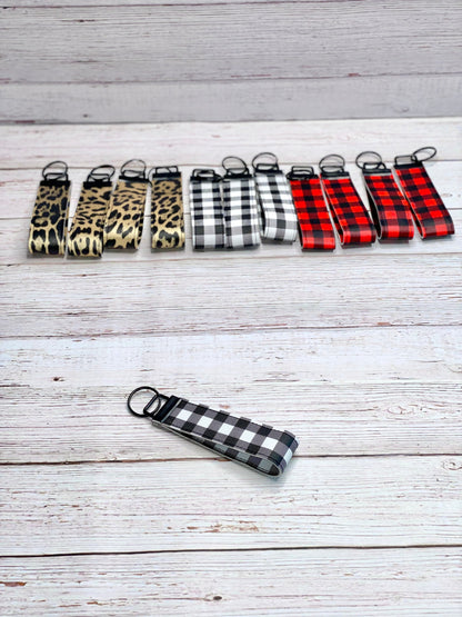 Leopard Print Faux Leather Key Fob, Red Plaid Keychain, Neutral Plaid Key Ring, Black & White Plaid, Preppy Keychains, Personalized Keychain