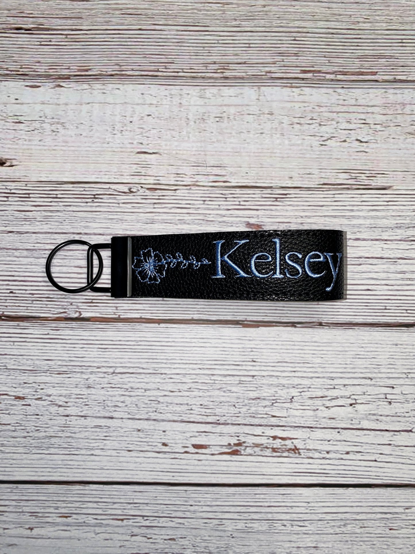 Personalized Birth Month Flower Keychain for Women, Embroidered Floral Key Fob with Name, Custom Name Wristlet, Birthday Mother's Day Gift
