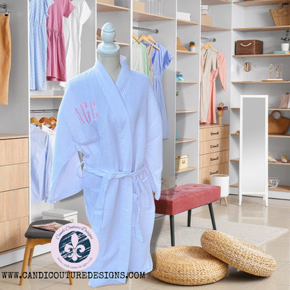 Customized Monogrammed Waffle Robe for Bride, Luxurious Spa Robe with Monogram, Embroidered waffle robe with monogram, Monogrammed bathrobe