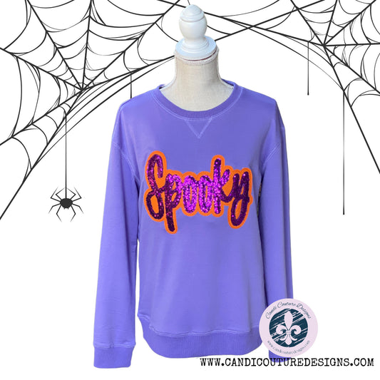 Halloween Spooky Sequin Sweatshirt, Spooky Season Graphic Tee, Cozy Applique Sweater, Preppy Sparkly Ghost Pullover, Personalized Gift