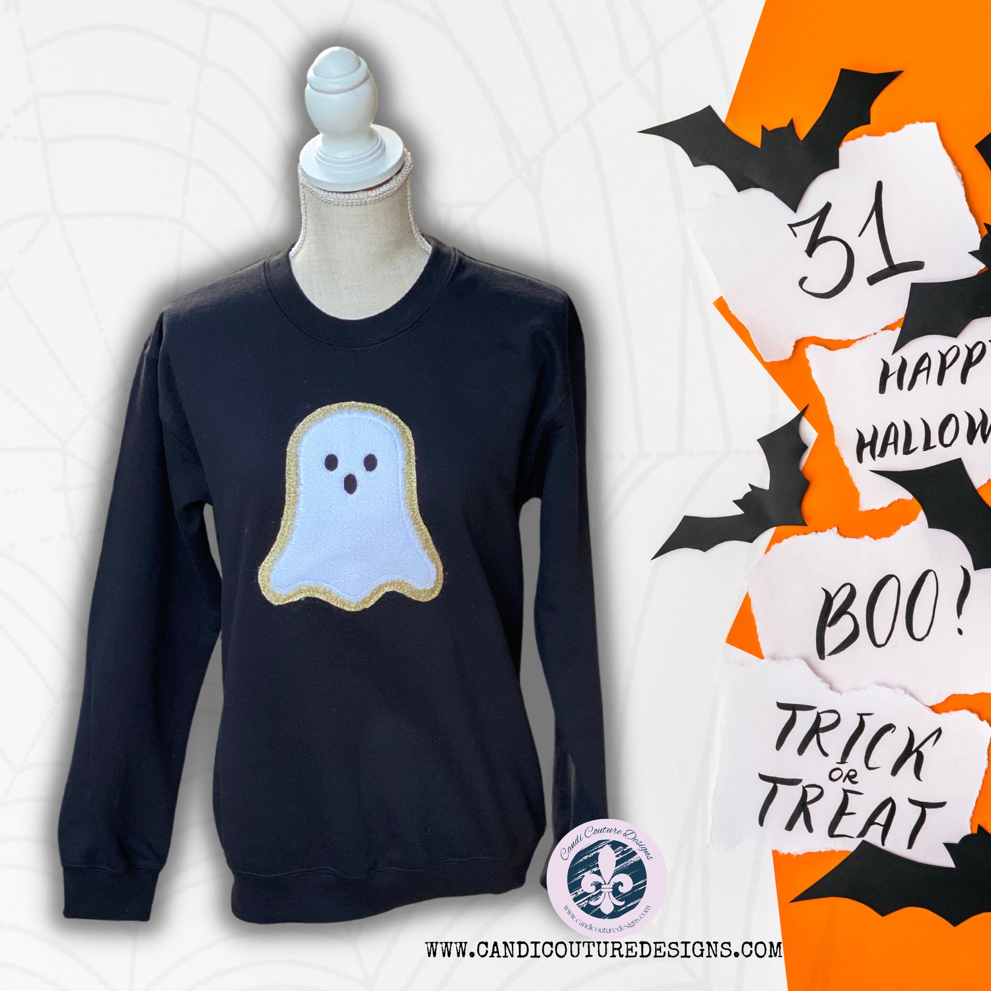 Halloween Chenille Ghost Sweatshirt, Spooky Season Graphic Tee, Plush Ghost Sweater, Preppy Sparkly Ghost Pullover, Personalized Gift