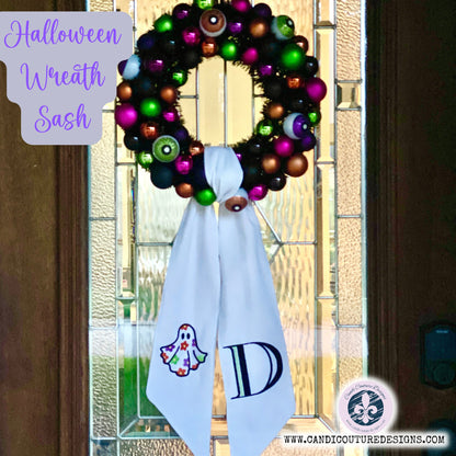 Halloween Monogram Wreath Sash, Front Door Bow Sash, Seasonal Sash, Holiday Gift, Housewarming, Personalized Wreath Sash, Custom Door Decor