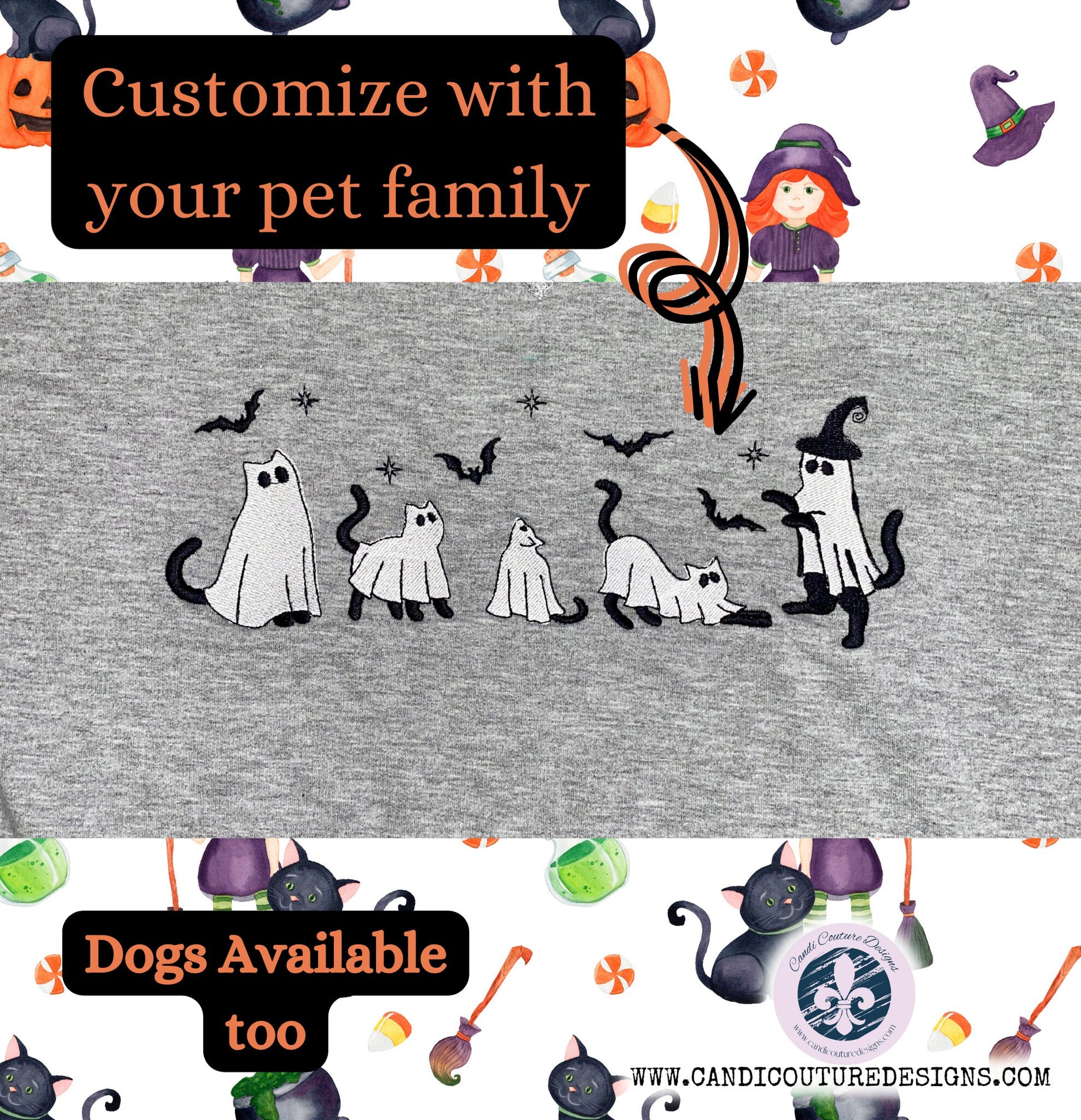 Halloween Cat Ghost Sweatshirt, Spooky Season Graphic Tee, Cozy Embroidered Sweater, Kitten Ghost Pullover, Personalized Gift, Customizable