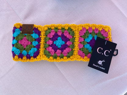 Mardi Gras Fuzzy Lined Multi Color Crochet Head Wrap - C.C Brand - Mustard
